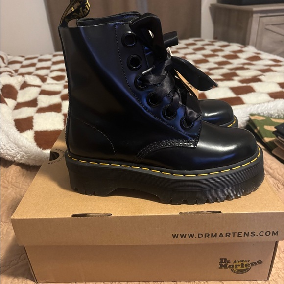 Dr. Martens Glossy Black Boots with Satin Ribbon - Picture 3 of 10